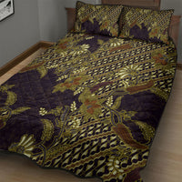 Indonesian Parang Batik Quilt Bed Set Yellow Floral Pattern