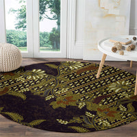 Indonesian Parang Batik Round Carpet Yellow Floral Pattern