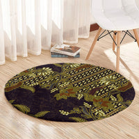 Indonesian Parang Batik Round Carpet Yellow Floral Pattern