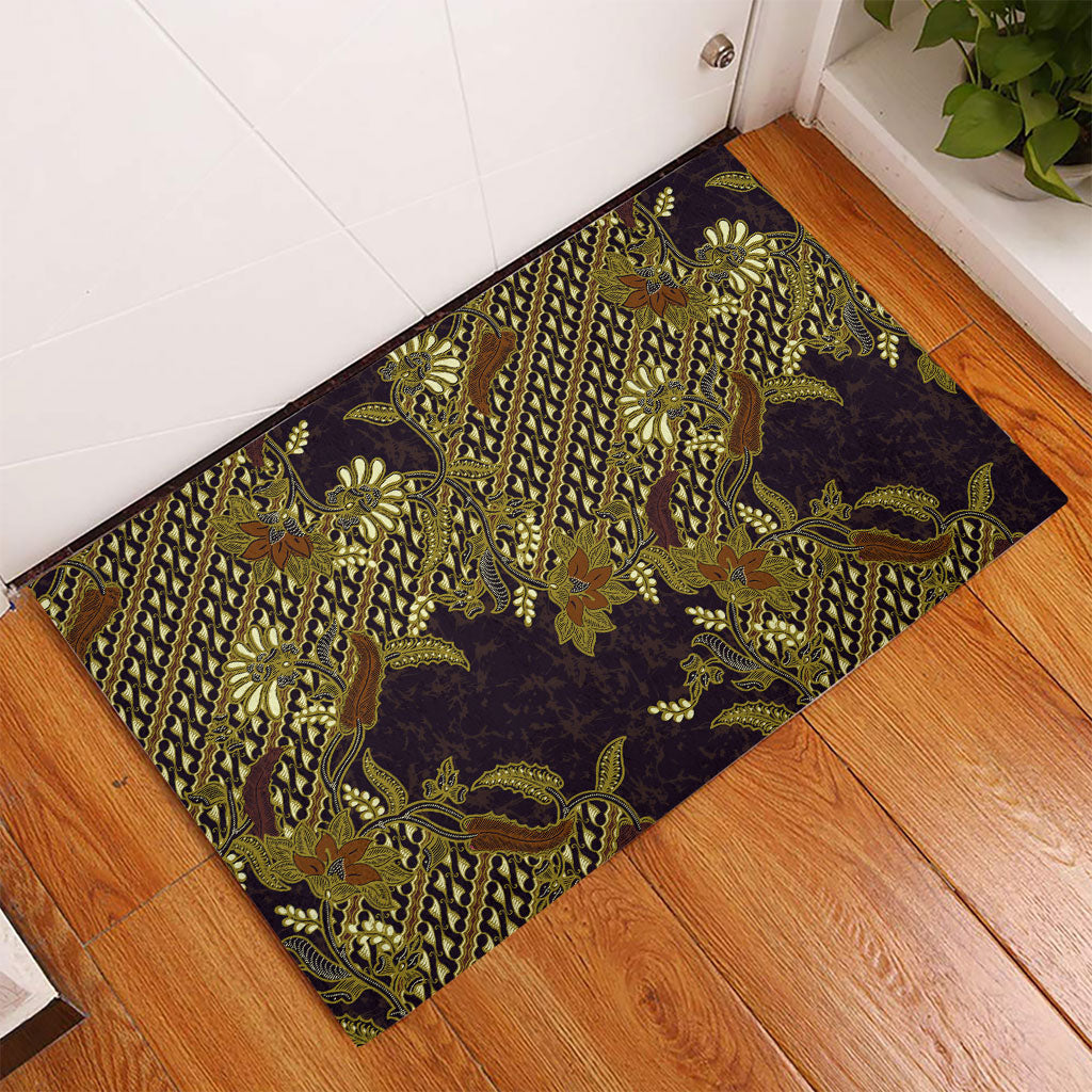 Indonesian Parang Batik Rubber Doormat Yellow Floral Pattern