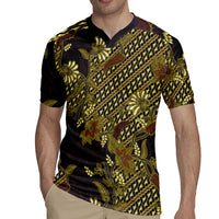 Indonesian Parang Batik Rugby Jersey Yellow Floral Pattern