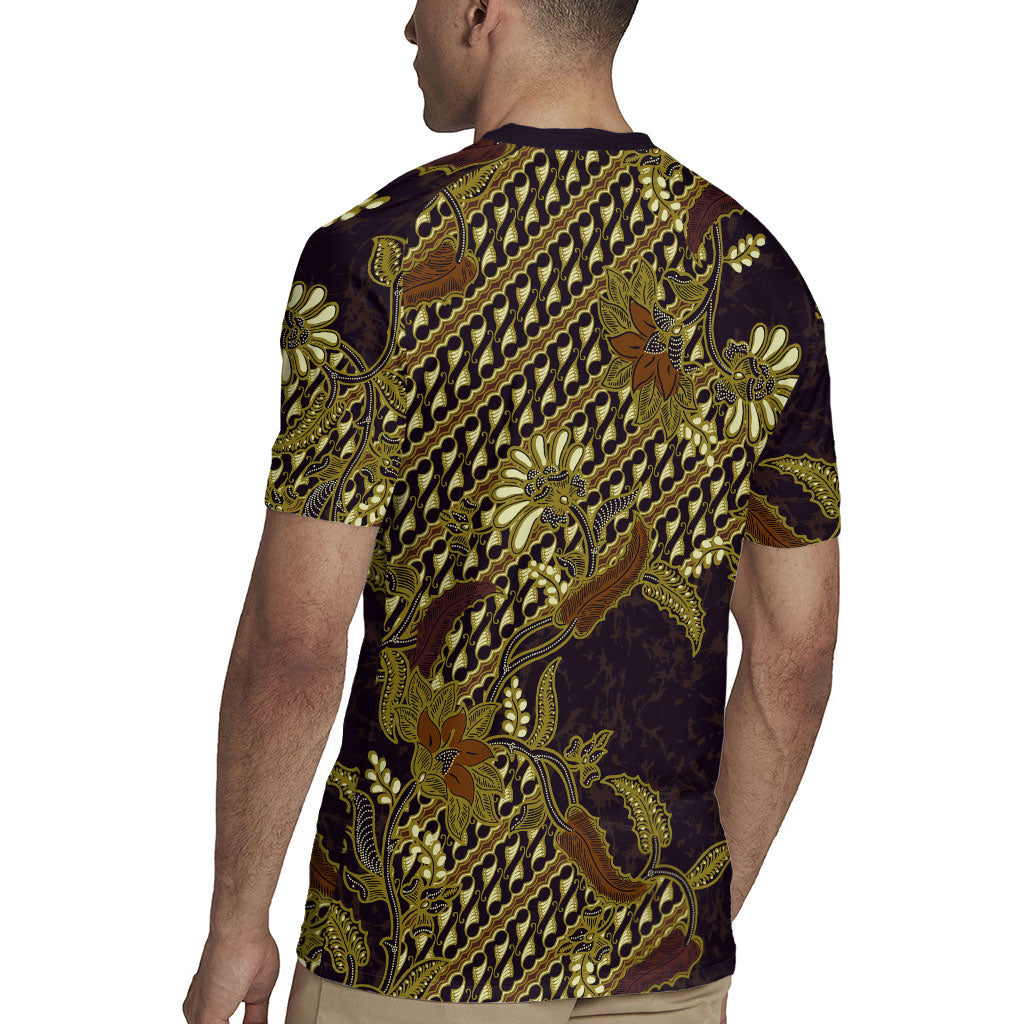 Indonesian Parang Batik Rugby Jersey Yellow Floral Pattern