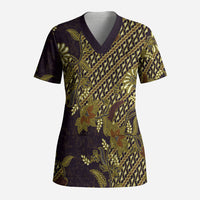 Indonesian Parang Batik Scrub Top Yellow Floral Pattern