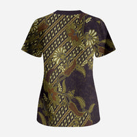 Indonesian Parang Batik Scrub Top Yellow Floral Pattern
