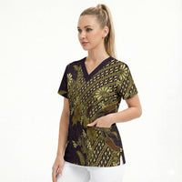 Indonesian Parang Batik Scrub Top Yellow Floral Pattern