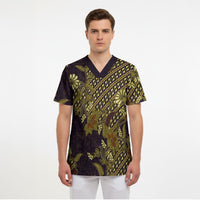 Indonesian Parang Batik Scrub Top Yellow Floral Pattern