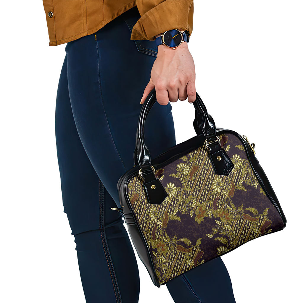 Indonesian Parang Batik Shoulder Handbag Yellow Floral Pattern