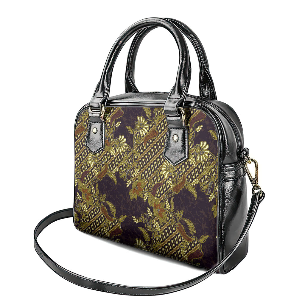 Indonesian Parang Batik Shoulder Handbag Yellow Floral Pattern