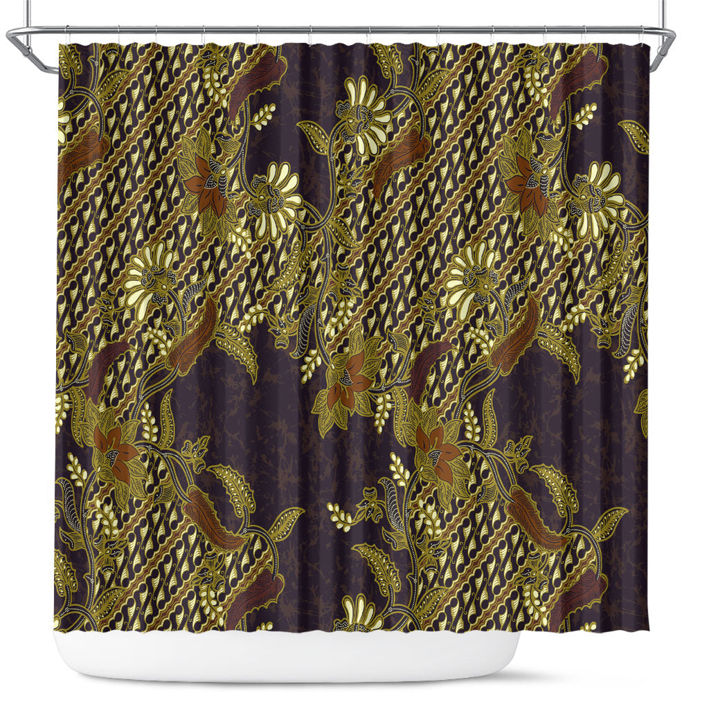 Indonesian Parang Batik Shower Curtain Yellow Floral Pattern
