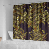 Indonesian Parang Batik Shower Curtain Yellow Floral Pattern