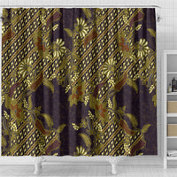 Indonesian Parang Batik Shower Curtain Yellow Floral Pattern