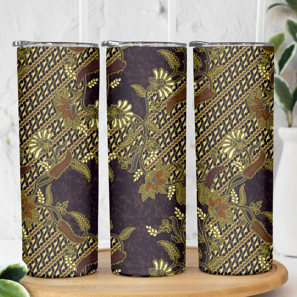Indonesian Parang Batik Skinny Tumbler Yellow Floral Pattern