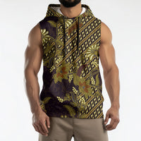 Indonesian Parang Batik Sleeveless Hoodie Yellow Floral Pattern