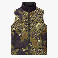 Indonesian Parang Batik Sleeveless Puffer Jacket Yellow Floral Pattern