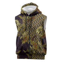 Indonesian Parang Batik Sleeveless Zip Hoodie Yellow Floral Pattern