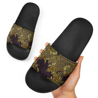 Indonesian Parang Batik Slide Sandals Yellow Floral Pattern