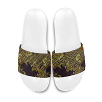 Indonesian Parang Batik Slide Sandals Yellow Floral Pattern