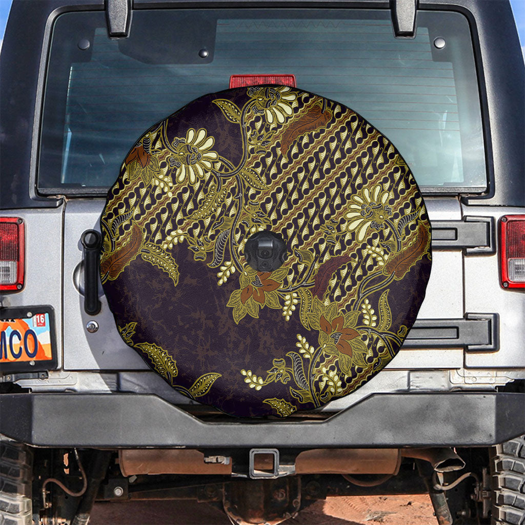 Indonesian Parang Batik Spare Tire Cover Yellow Floral Pattern