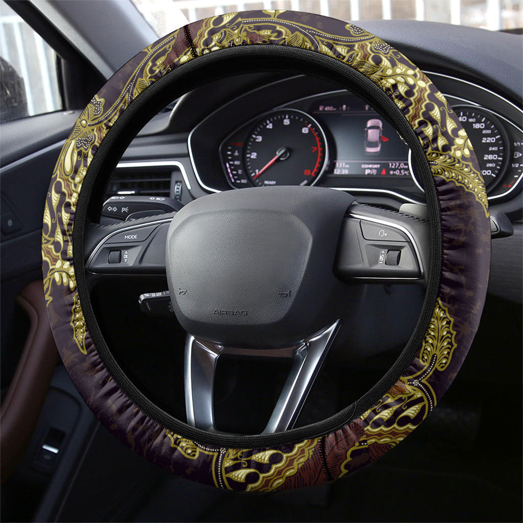 Indonesian Parang Batik Steering Wheel Cover Yellow Floral Pattern