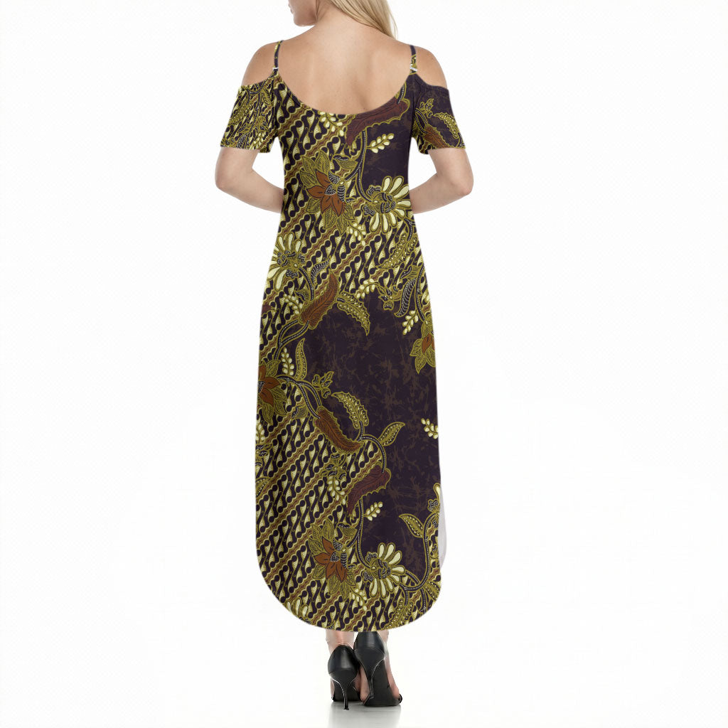 Indonesian Parang Batik Summer Maxi Dress Yellow Floral Pattern