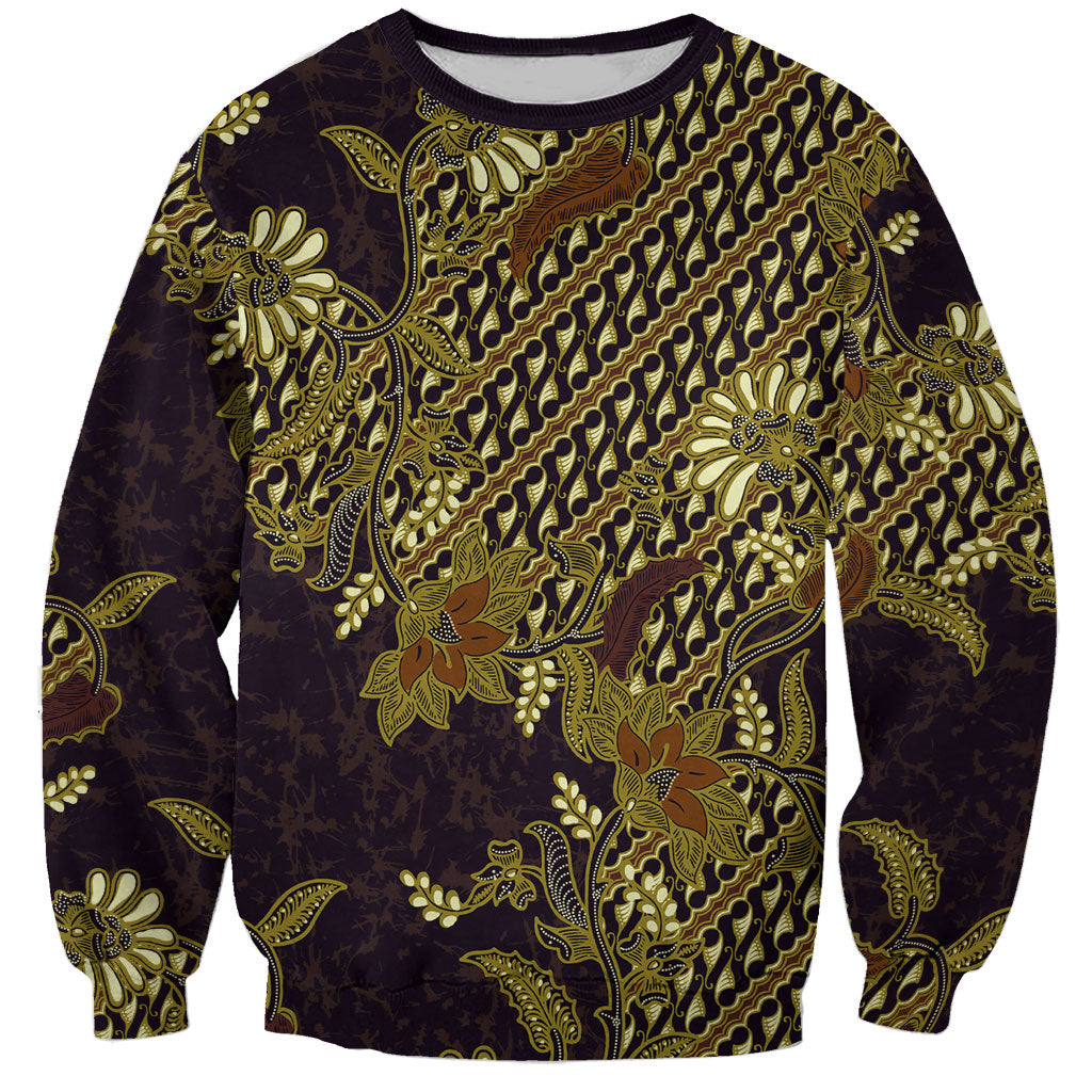 Indonesian Parang Batik Sweatshirt Yellow Floral Pattern