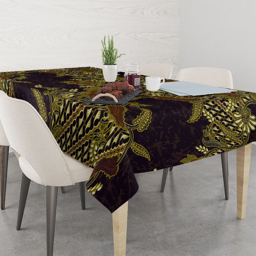 Indonesian Parang Batik Tablecloth Yellow Floral Pattern