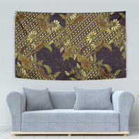 Indonesian Parang Batik Tapestry Yellow Floral Pattern