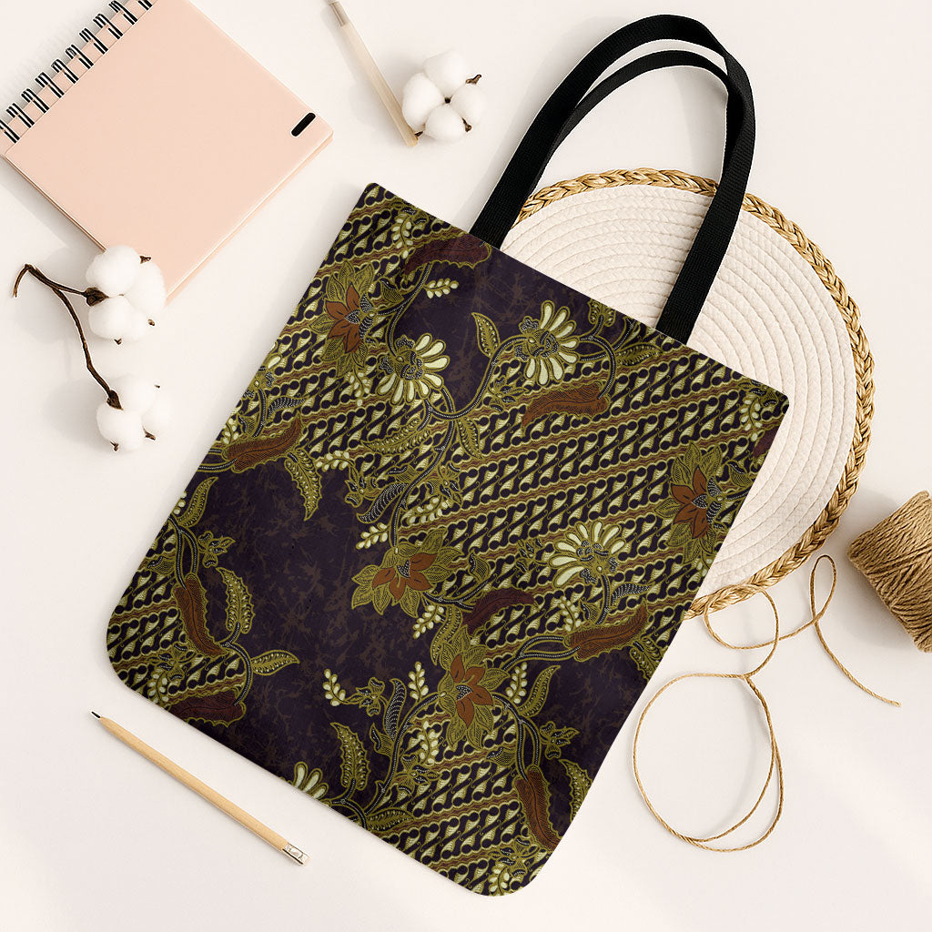 Indonesian Parang Batik Tote Bag Yellow Floral Pattern