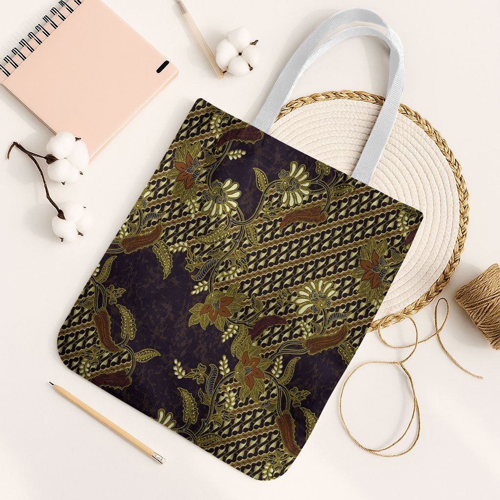 Indonesian Parang Batik Tote Bag Yellow Floral Pattern