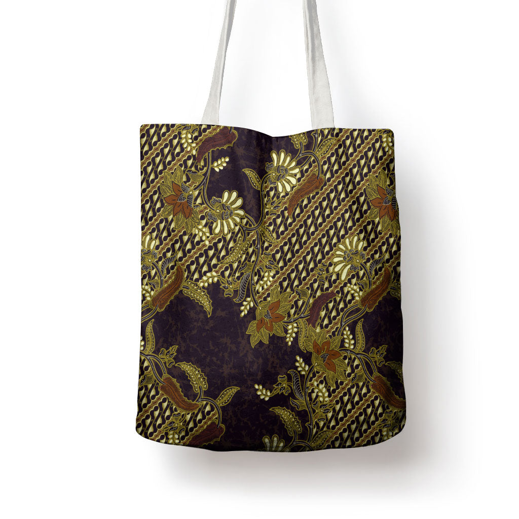Indonesian Parang Batik Tote Bag Yellow Floral Pattern