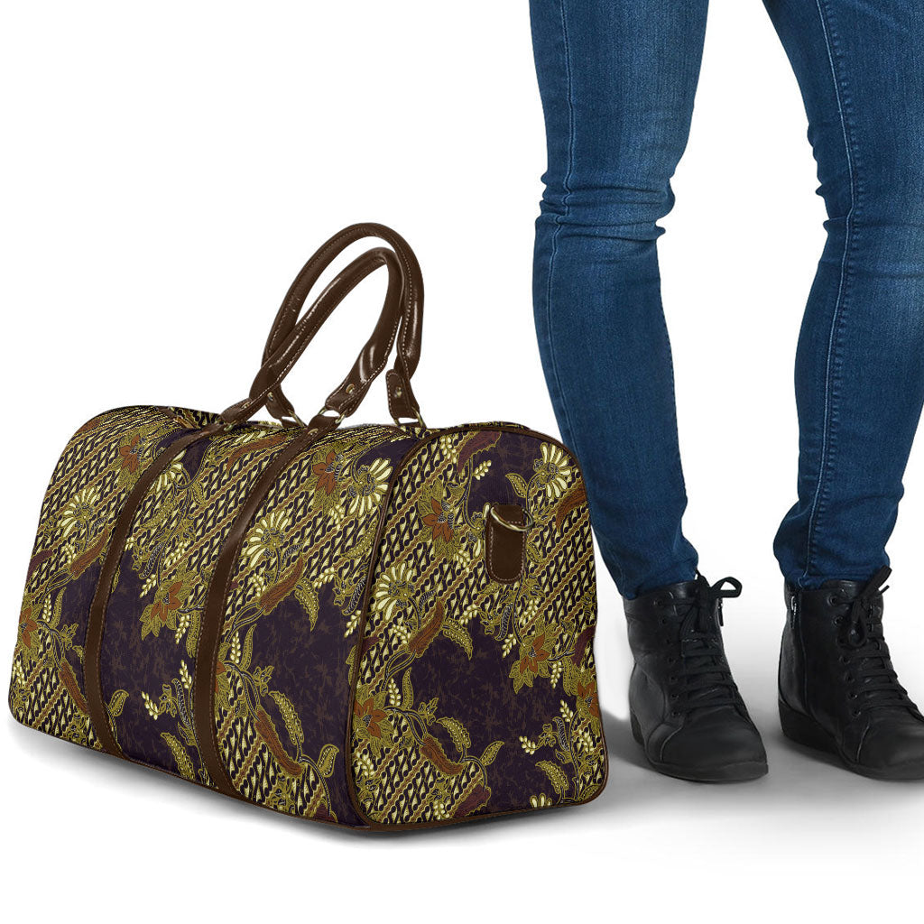 Indonesian Parang Batik Travel Bag Yellow Floral Pattern