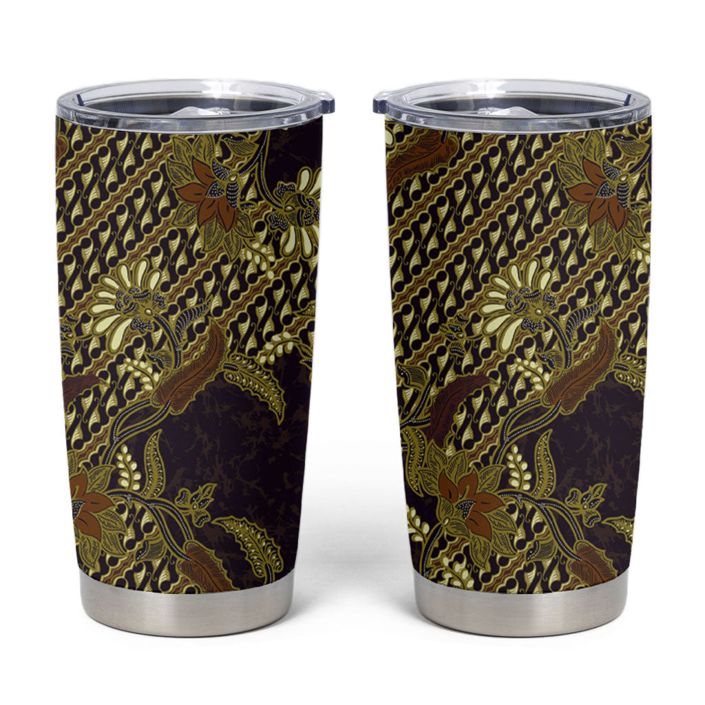 Indonesian Parang Batik Tumbler Cup Yellow Floral Pattern