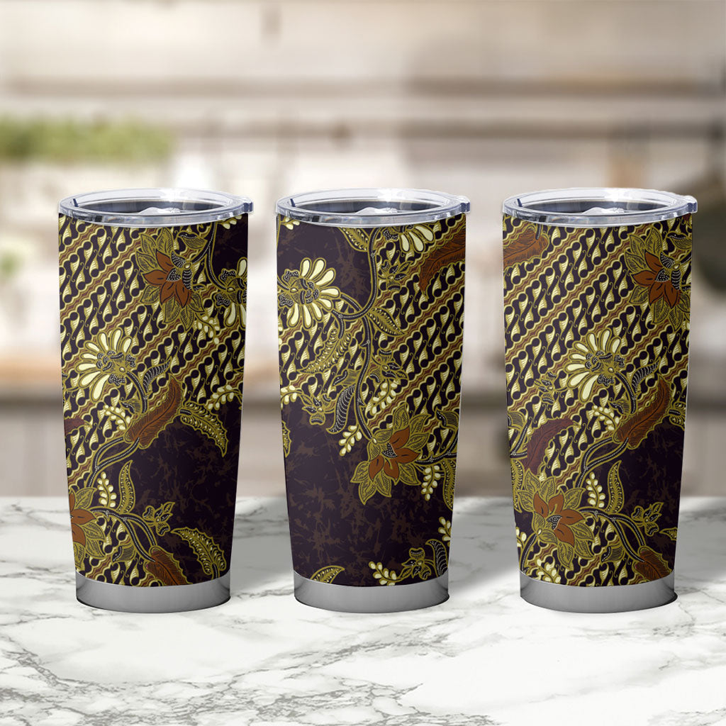 Indonesian Parang Batik Tumbler Cup Yellow Floral Pattern