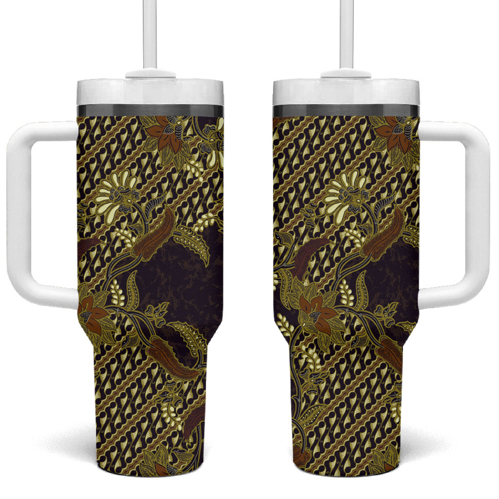 Indonesian Parang Batik Tumbler With Handle Yellow Floral Pattern