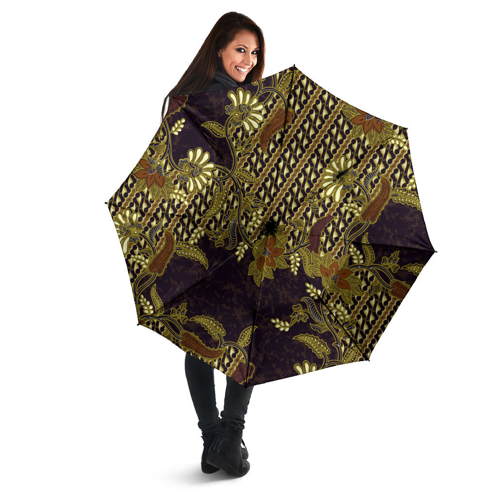 Indonesian Parang Batik Umbrella Yellow Floral Pattern
