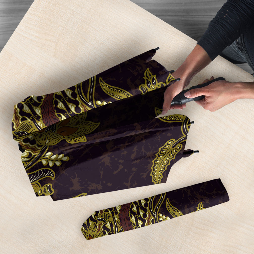 Indonesian Parang Batik Umbrella Yellow Floral Pattern