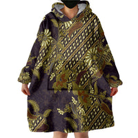 Indonesian Parang Batik Wearable Blanket Hoodie Yellow Floral Pattern