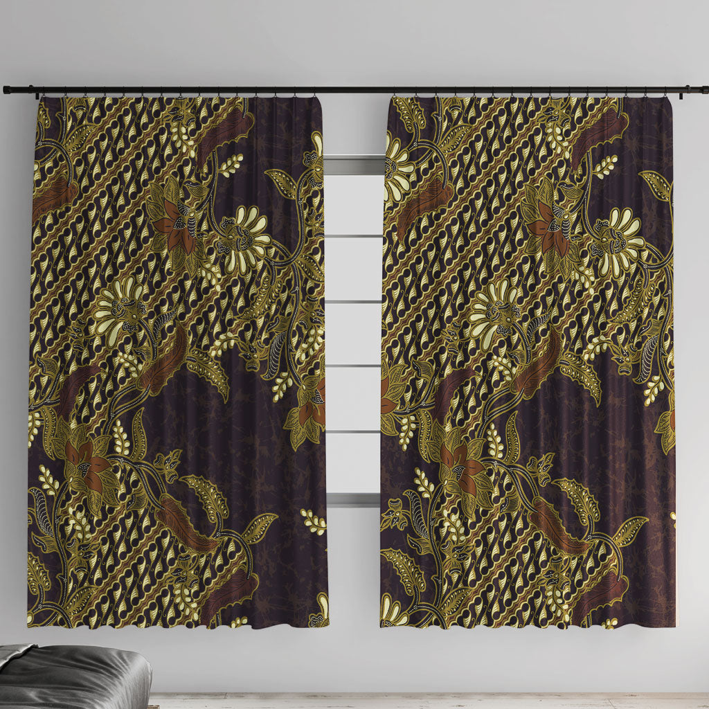 Indonesian Parang Batik Window Curtain Yellow Floral Pattern