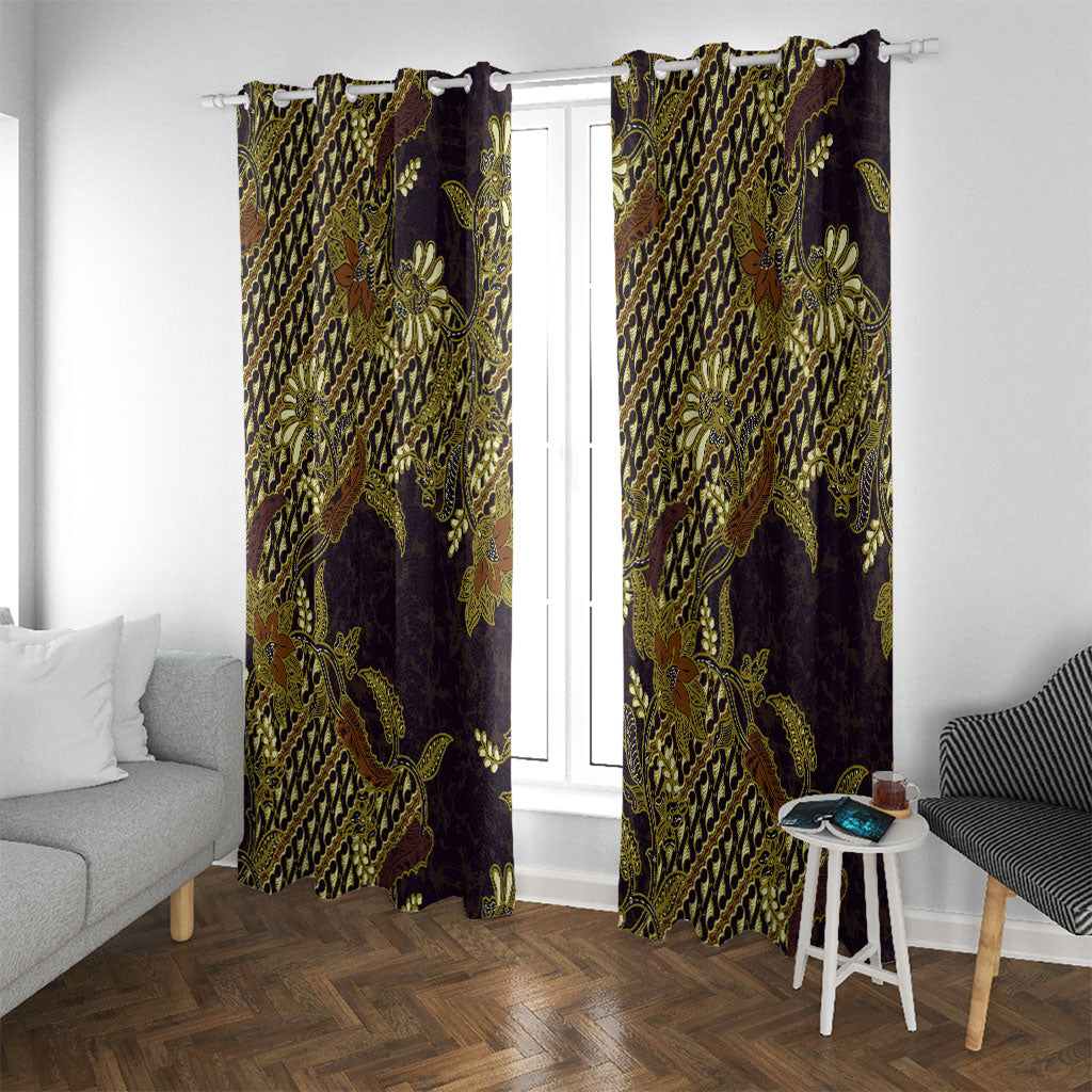Indonesian Parang Batik Window Curtain Yellow Floral Pattern