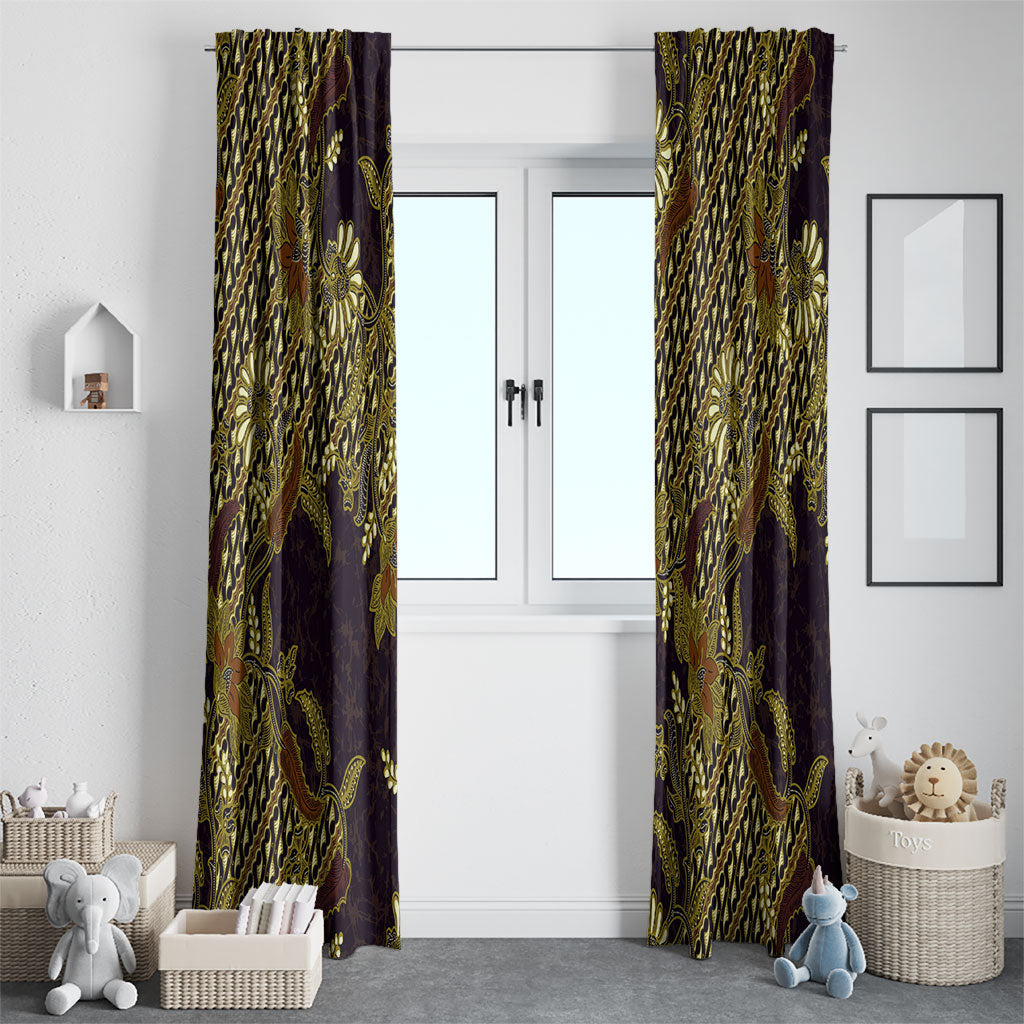 Indonesian Parang Batik Window Curtain Yellow Floral Pattern