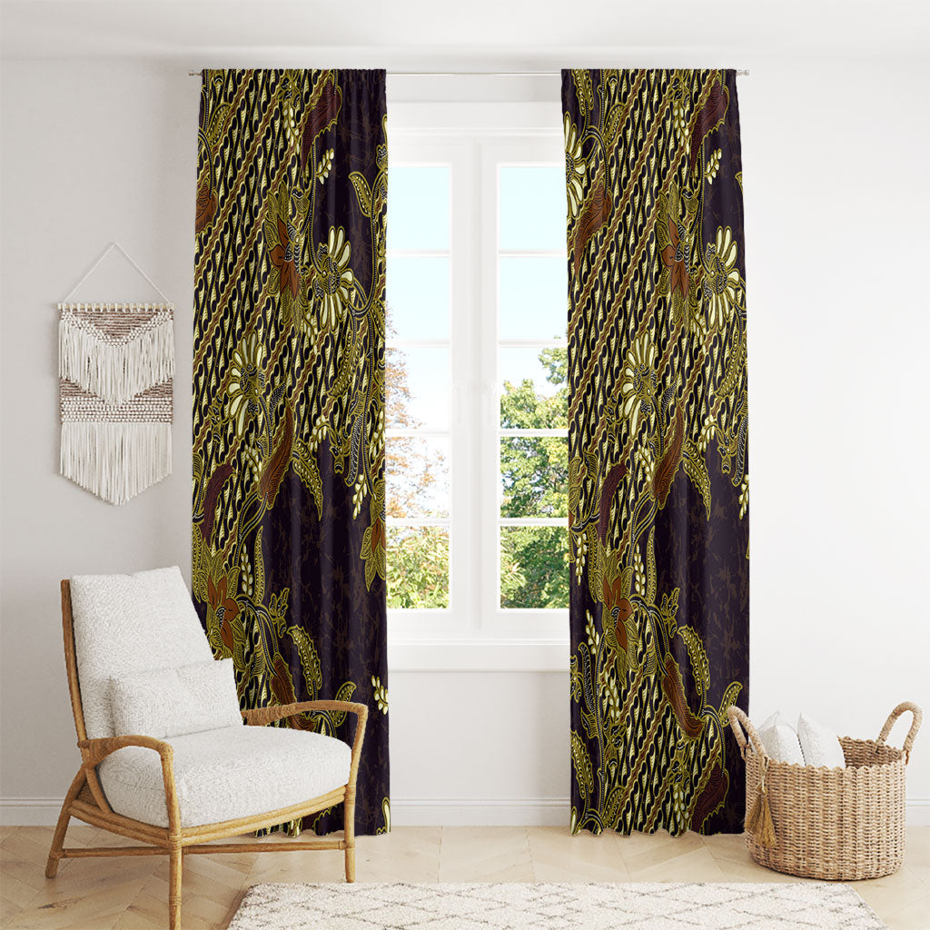 Indonesian Parang Batik Window Curtain Yellow Floral Pattern