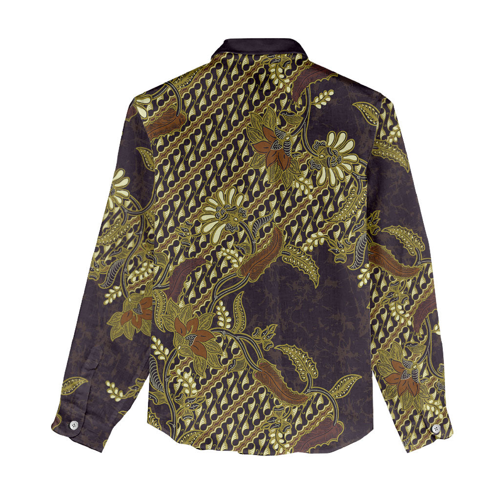Indonesian Parang Batik Women Casual Shirt Yellow Floral Pattern