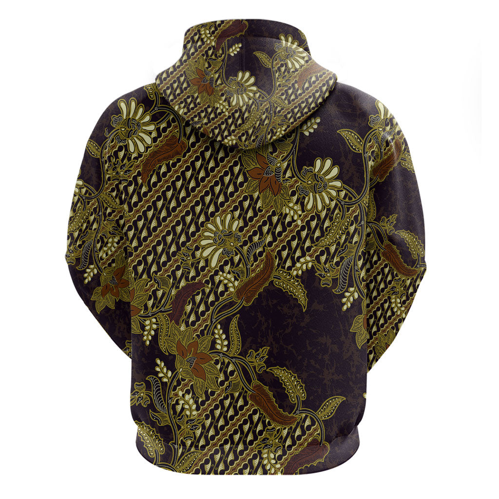 Indonesian Parang Batik Zip Hoodie Yellow Floral Pattern