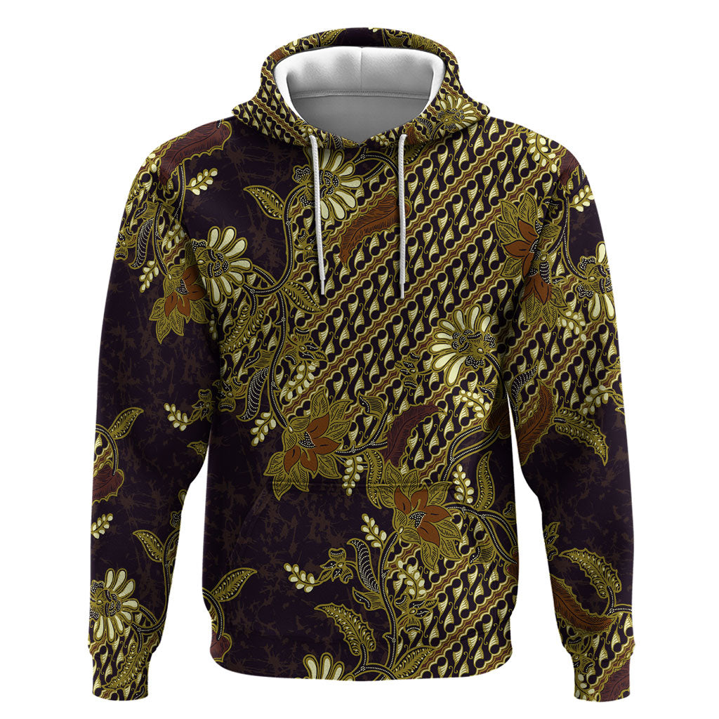 Indonesian Parang Batik Zip Hoodie Yellow Floral Pattern
