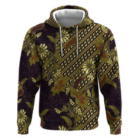 Indonesian Parang Batik Zip Hoodie Yellow Floral Pattern