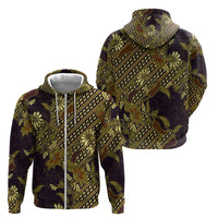 Indonesian Parang Batik Zip Hoodie Yellow Floral Pattern