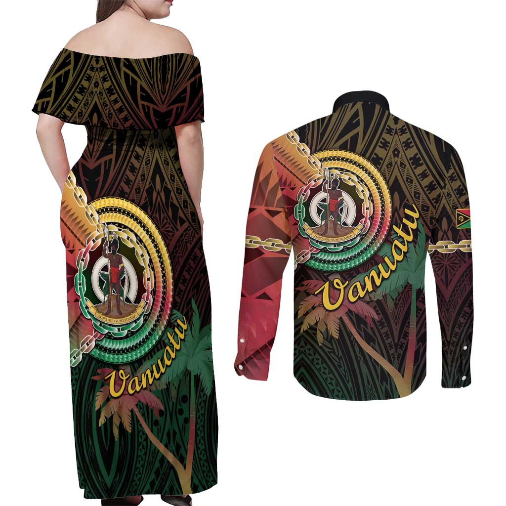 Vanuatu Espiritu Santo Island Couples Matching Off Shoulder Maxi Dress and Long Sleeve Button Shirt Beach Landscape