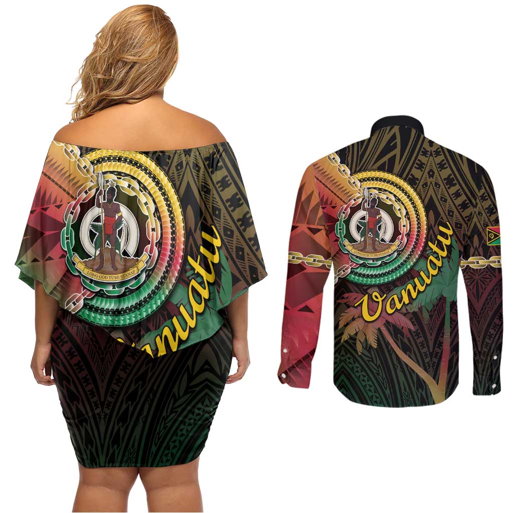 Vanuatu Espiritu Santo Island Couples Matching Off Shoulder Short Dress and Long Sleeve Button Shirt Beach Landscape