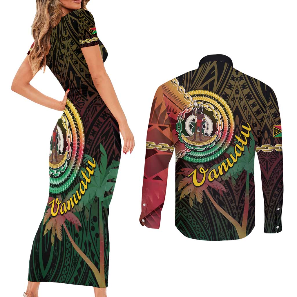 Vanuatu Espiritu Santo Island Couples Matching Short Sleeve Bodycon Dress and Long Sleeve Button Shirt Beach Landscape