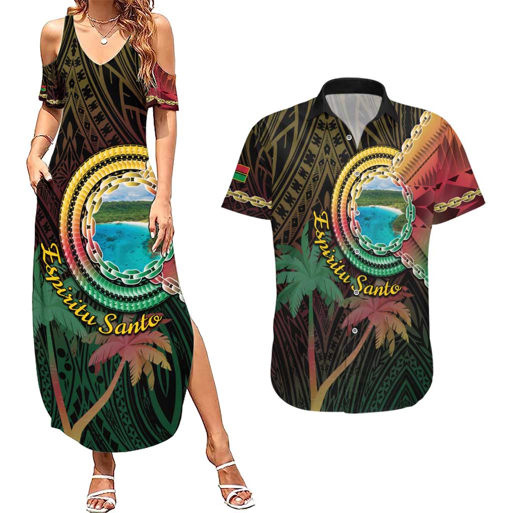 Vanuatu Espiritu Santo Island Couples Matching Summer Maxi Dress and Hawaiian Shirt Beach Landscape
